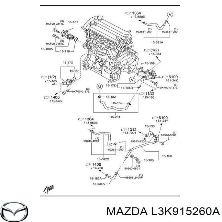 Шланг/патрубок системи охолодження Mazda L3K915260A ціна, від 25.17 USD