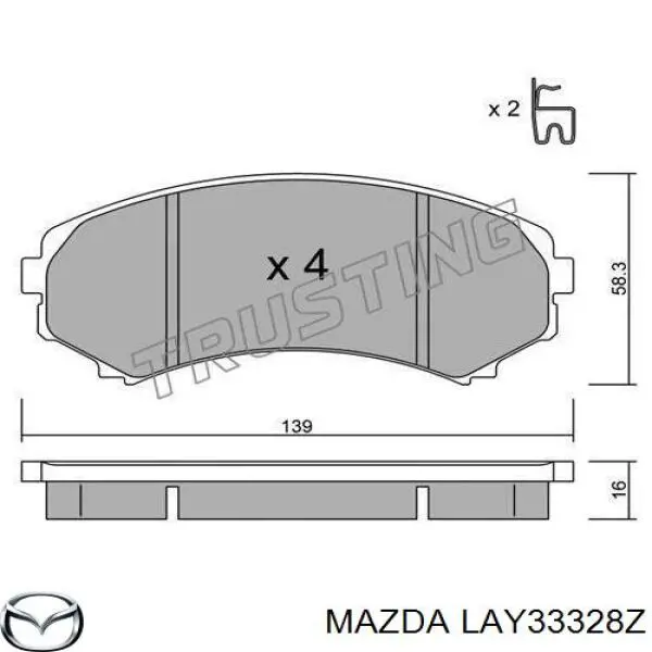 Колодки гальмівні передні, дискові LAY33328Z Mazda