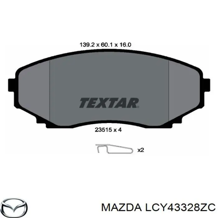 Гальмівні колодки Mazda LCY43328ZC ціна, від 24.87 USD