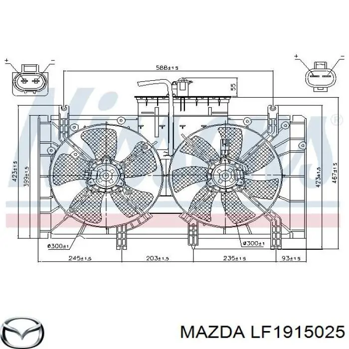 LF1915025 Mazda дифузор радіатора охолодження, в зборі з двигуном і крильчаткою
