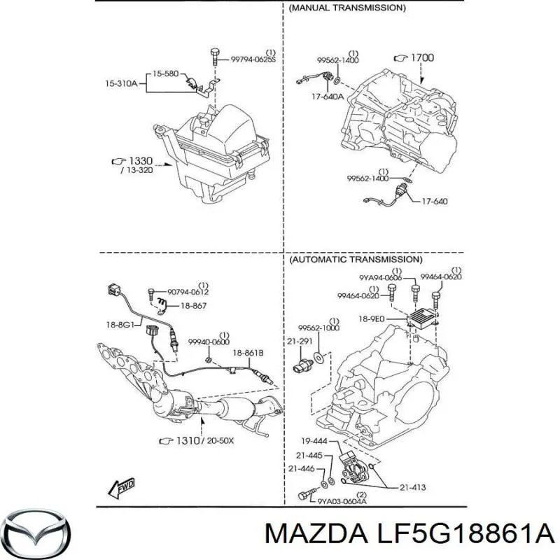 Лямбдазонд, датчик кисню після каталізатора Mazda LF5G18861A ціна, від 23.39 USD