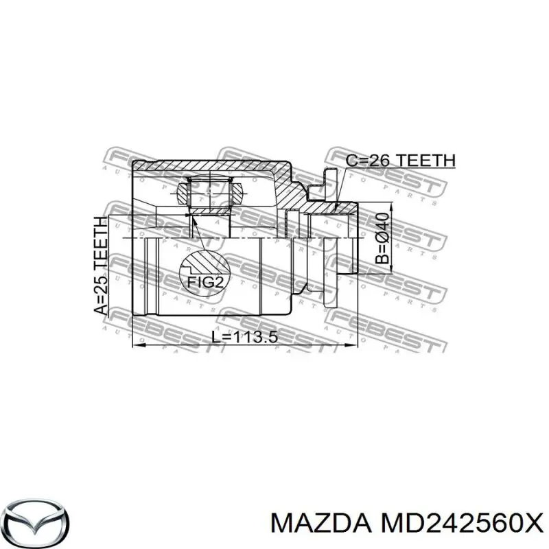 ШРУС внутрішній, передній, лівий MD242560X Mazda