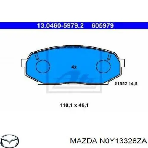 Передні тормозні колодки N0Y13328ZA Mazda