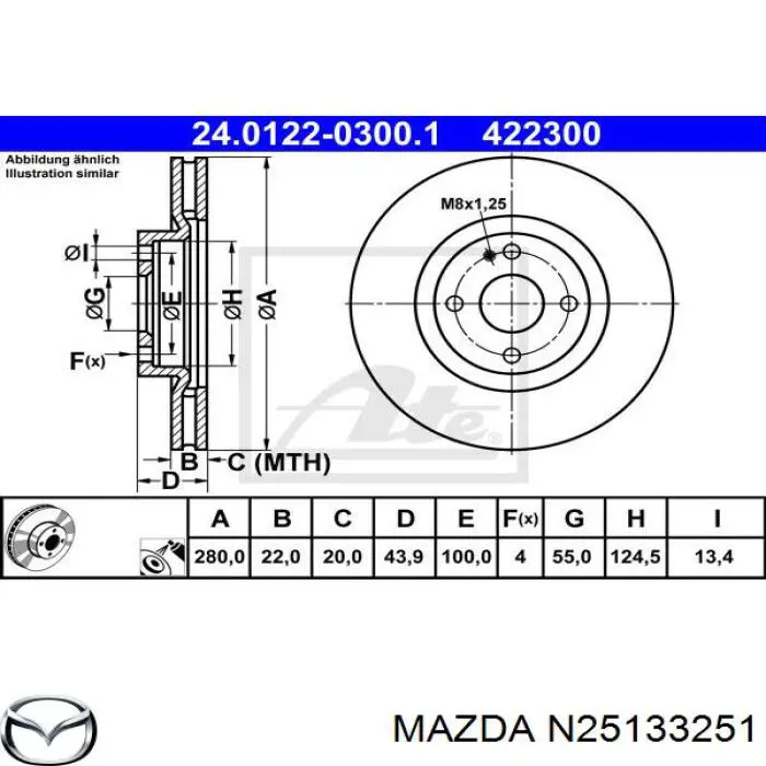 Диск переднього гальма Mazda N25133251 ціна, від 45.05 USD