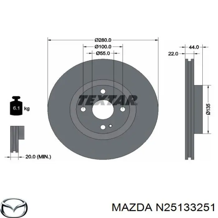 Гальмівні диски передні N25133251 Mazda