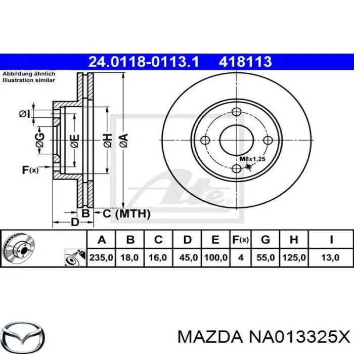 NA013325X Mazda диск гальмівний передній