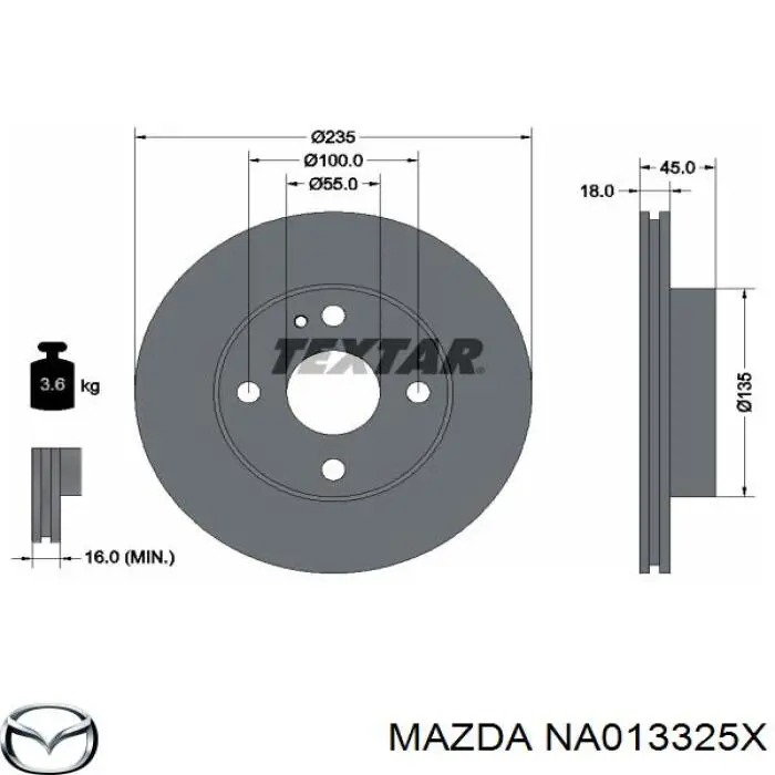 Диск переднього гальма Mazda NA013325X ціна, від 27.78 USD