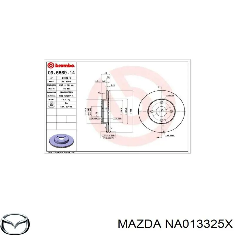 Гальмівні диски передні NA013325X Mazda