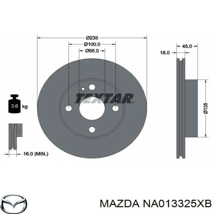 NA013325XB Mazda диск гальмівний передній