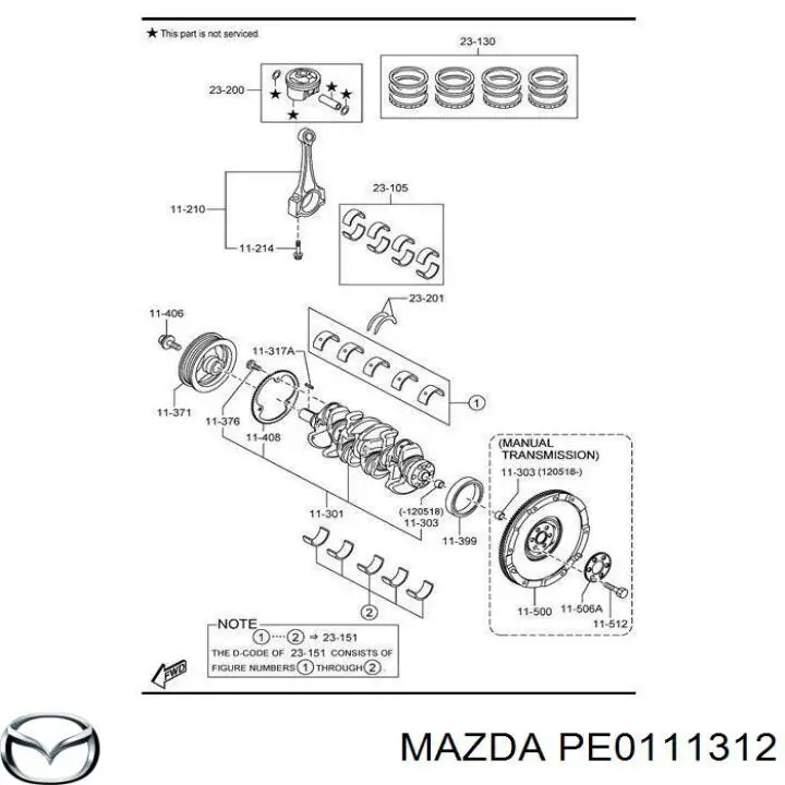 PE0111312 Mazda Сальник колінвала двигуна, задній