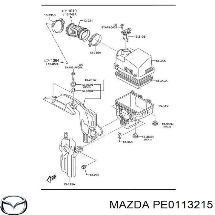 Датчик потоку (витрати) повітря, витратомір MAF - (Mass Airflow) Mazda 6 (GJ, GL) (Мазда 6)