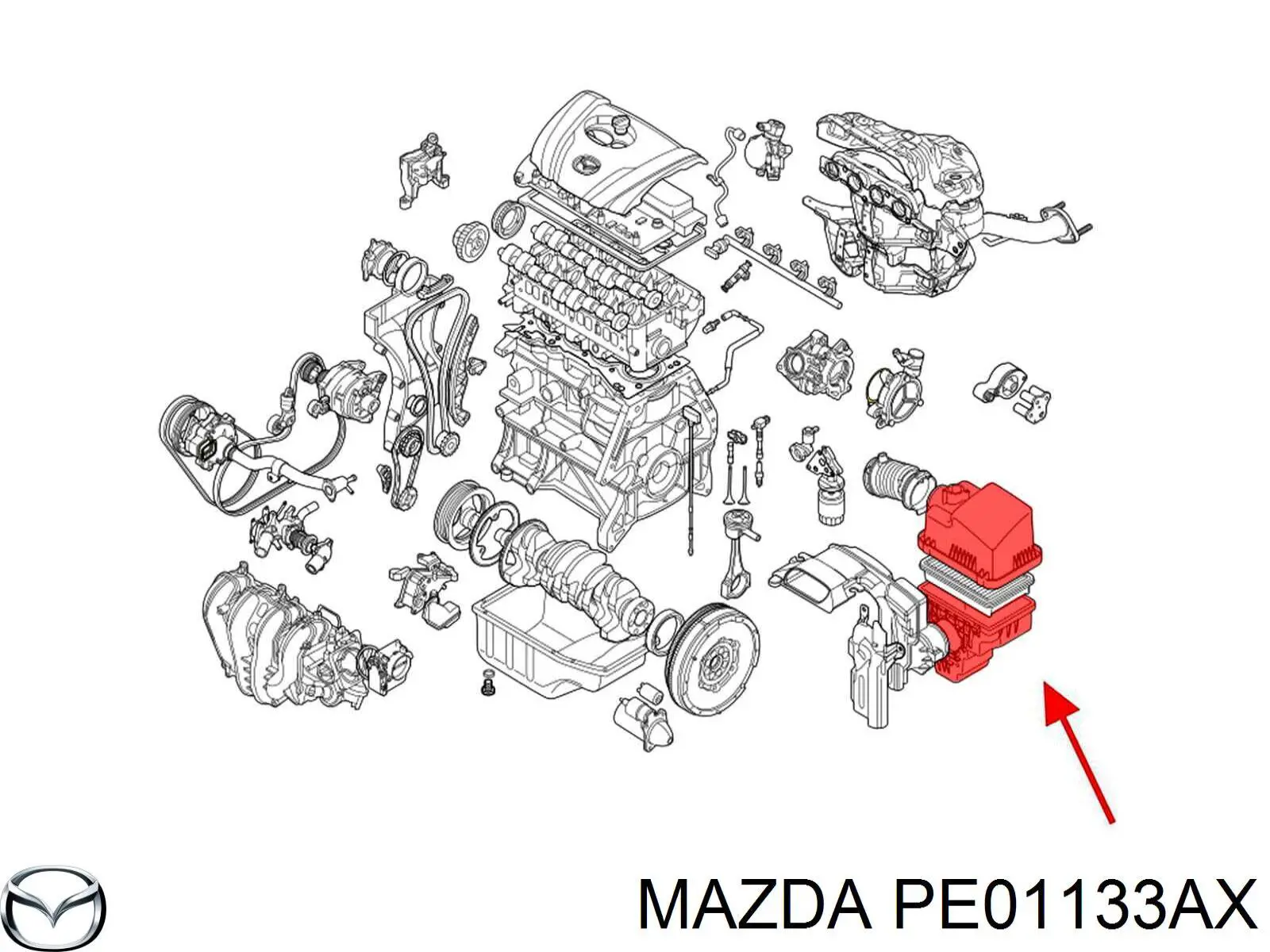 Корпус повітряного фільтра, верхня частина Mazda PE01133AX ціна, від 23.96 USD