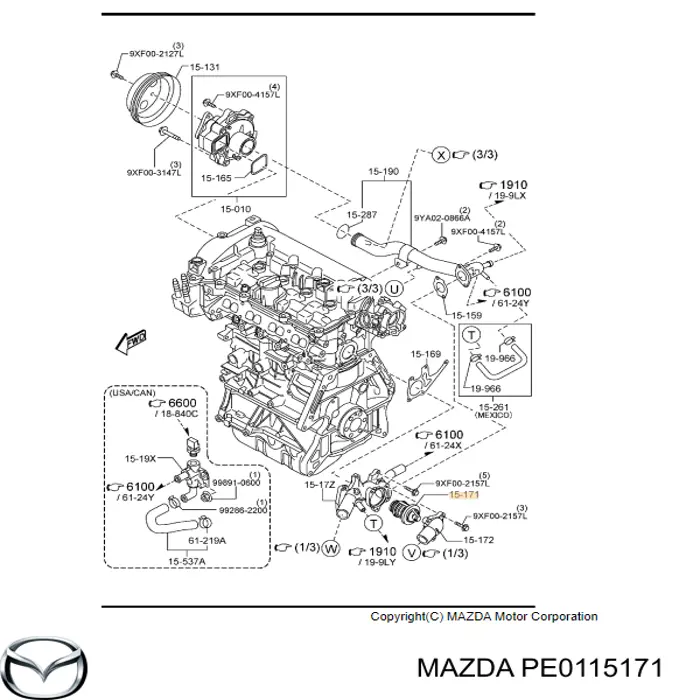 Купити PE0115171 Mazda Термостат в корпусі