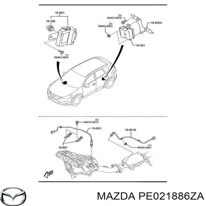 Купити PE021886ZA Mazda Лямбдазонд, датчик кисню до каталізатора