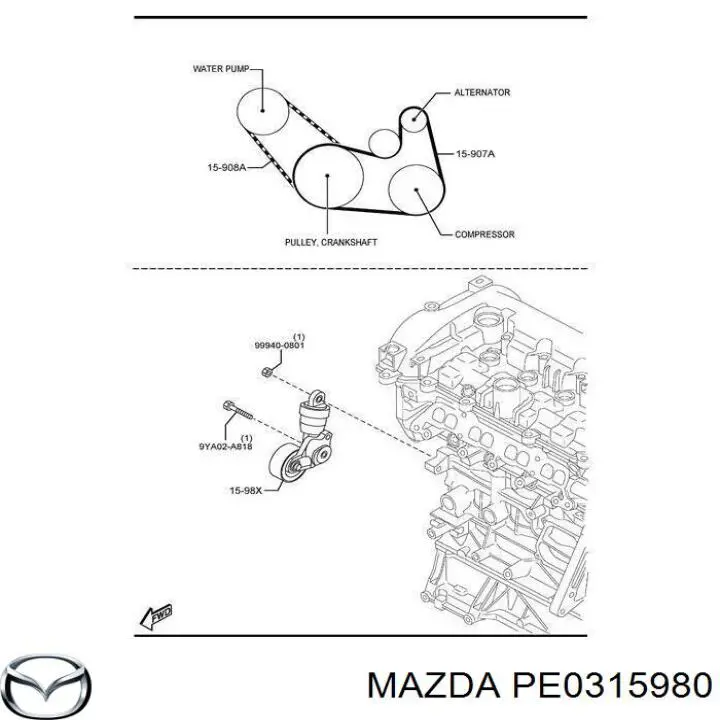PE0315980 Mazda натягувач приводного ременя