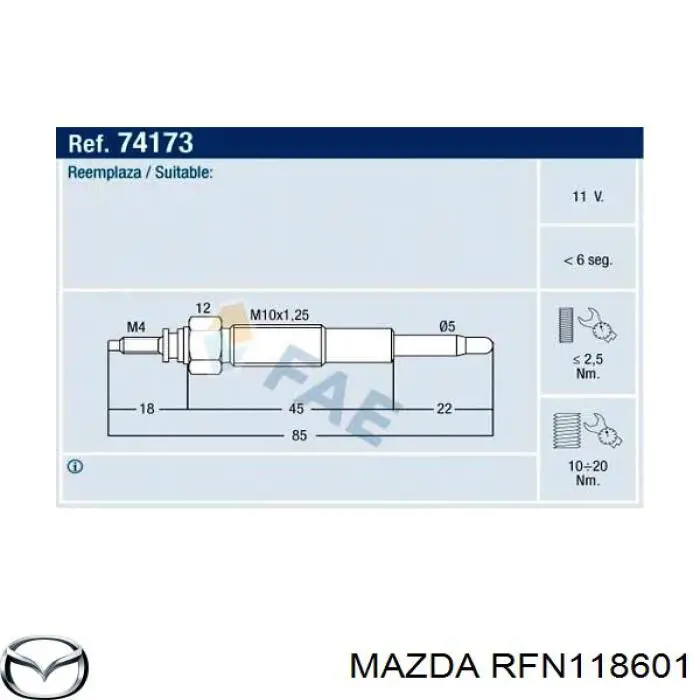 Свіча накалу Mazda RFN118601 ціна, від 8.58 USD