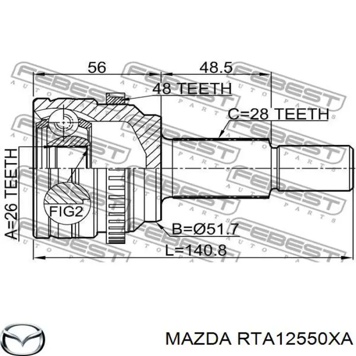 RTA12550XA Mazda Піввісь задня, права