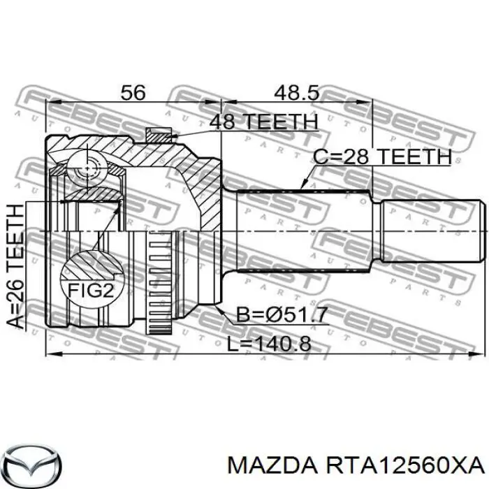 RTA12560XA Mazda Піввісь задня, ліва