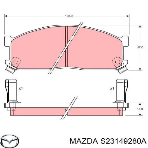 Колодки гальмівні передні, дискові S23149280 Mazda