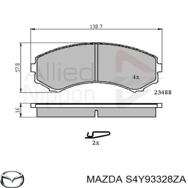 Передні тормозні колодки S4Y93328ZA Mazda