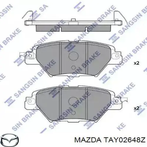 Задні гальмівні колодки TAY02648Z Mazda