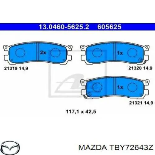 Колодки гальмові задні, дискові TBY72643Z Mazda