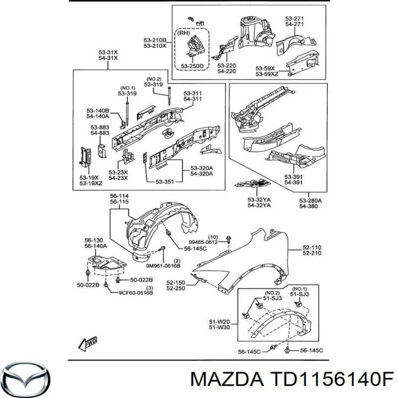 Підкрилок переднього крила, лівий Mazda TD1156140E ціна, від 15.06 USD
