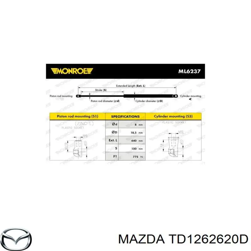 Амортизатор двері задньої Mazda TD1262620D ціна, від 10.84 USD