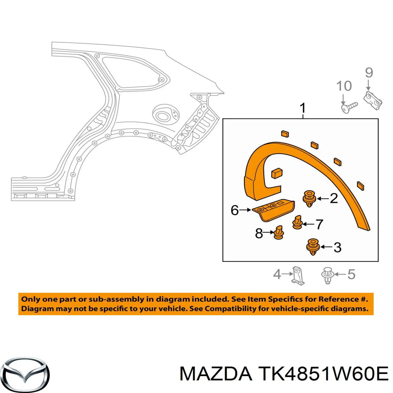 TK4851W60G Mazda Розширювач заднього крила, лівий