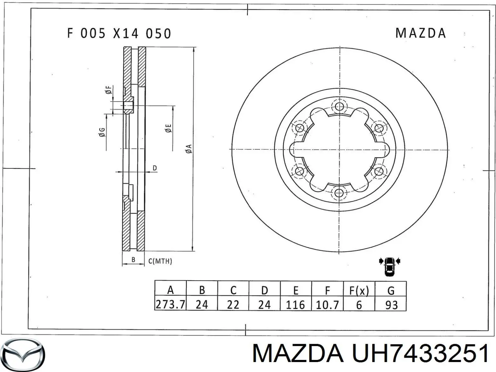 UH7433251 Mazda Гальмо дискове переднє