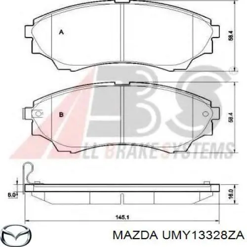 Передні тормозні колодки UMY13328ZA Mazda