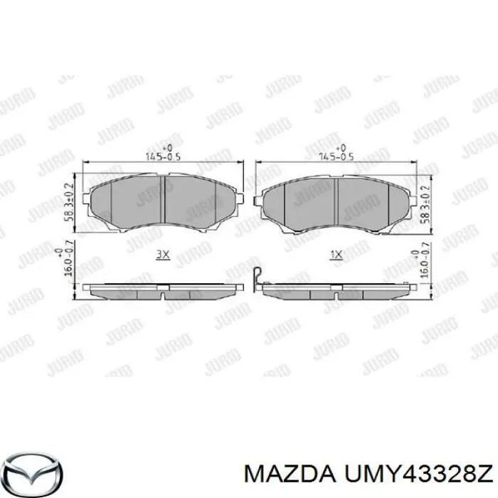 Передні тормозні колодки UMY43328Z Mazda
