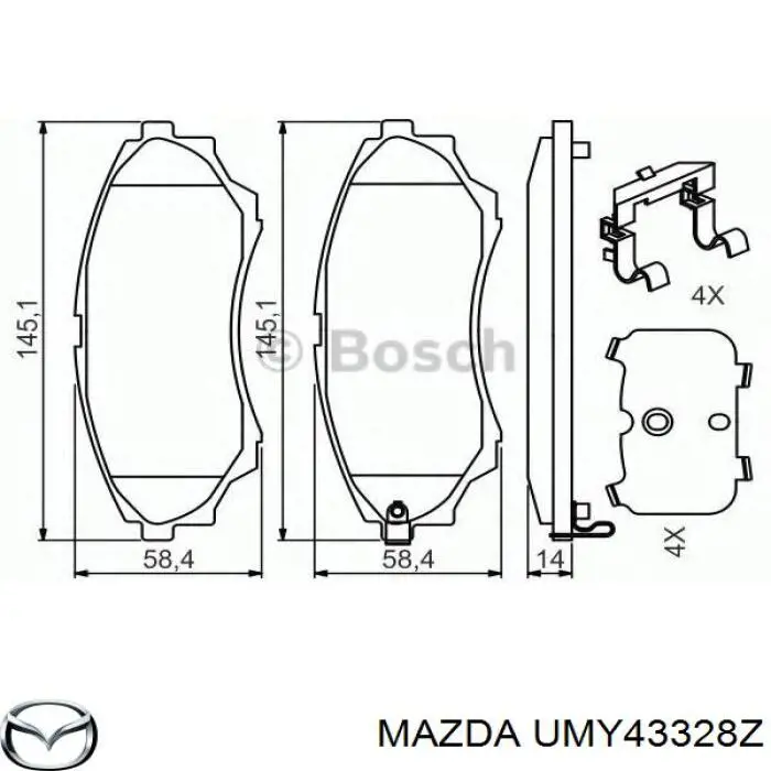 Гальмівні колодки Mazda UMY43328Z ціна, від 27.72 USD