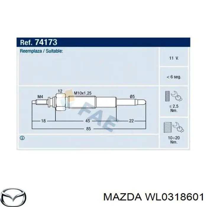 Свіча накалу Mazda WL0318601 ціна, від 7.31 USD