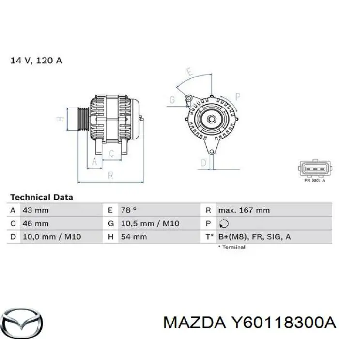 Генератор Mazda Y60118300A ціна, від 74.75 USD