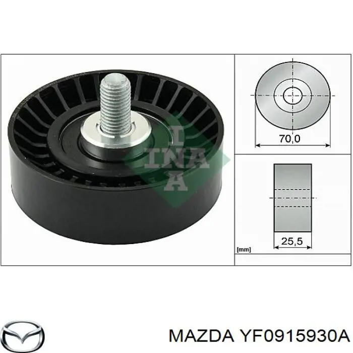 Ролик приводного ременя, паразитний Mazda YF0915930A ціна, від 14.74 USD