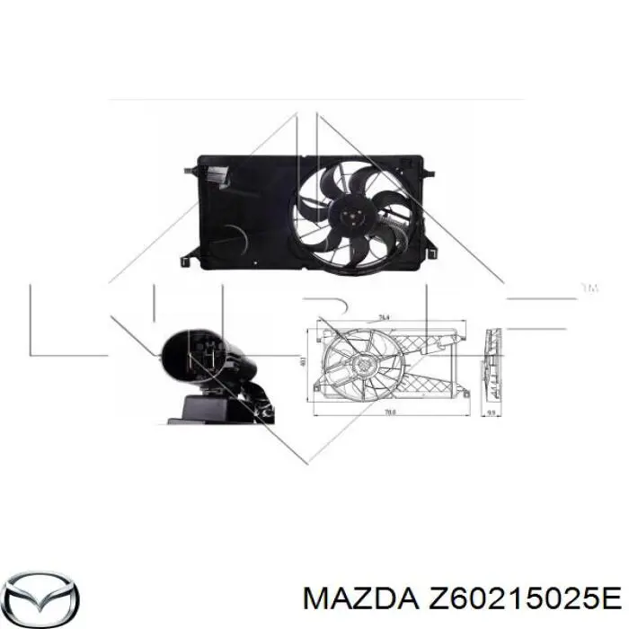 Z60215025E Mazda Дифузор радіатора охолодження, в зборі з мотором і крильчаткою