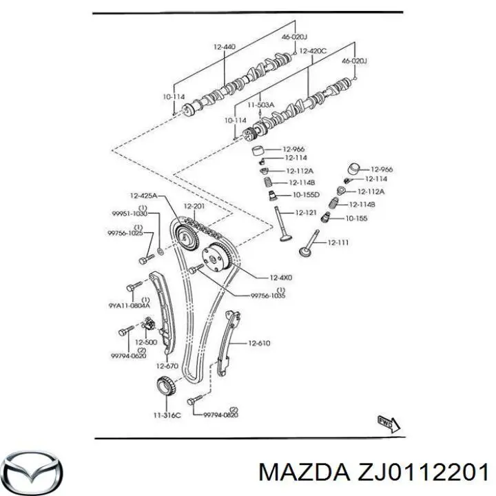 Ланцюг ГРМ, розподілвала Mazda 2 (DE) (Мазда 2)