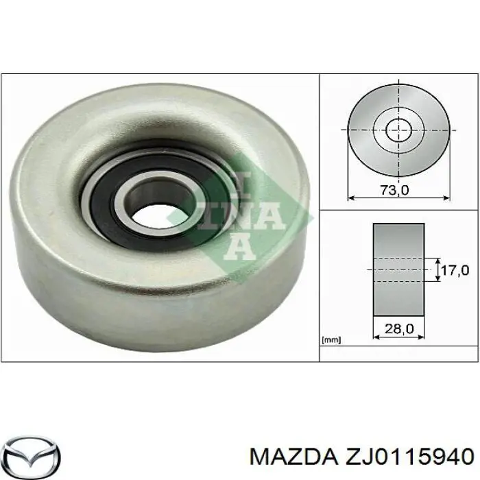ZJ0115940 Mazda ролик приводного ременя, паразитний
