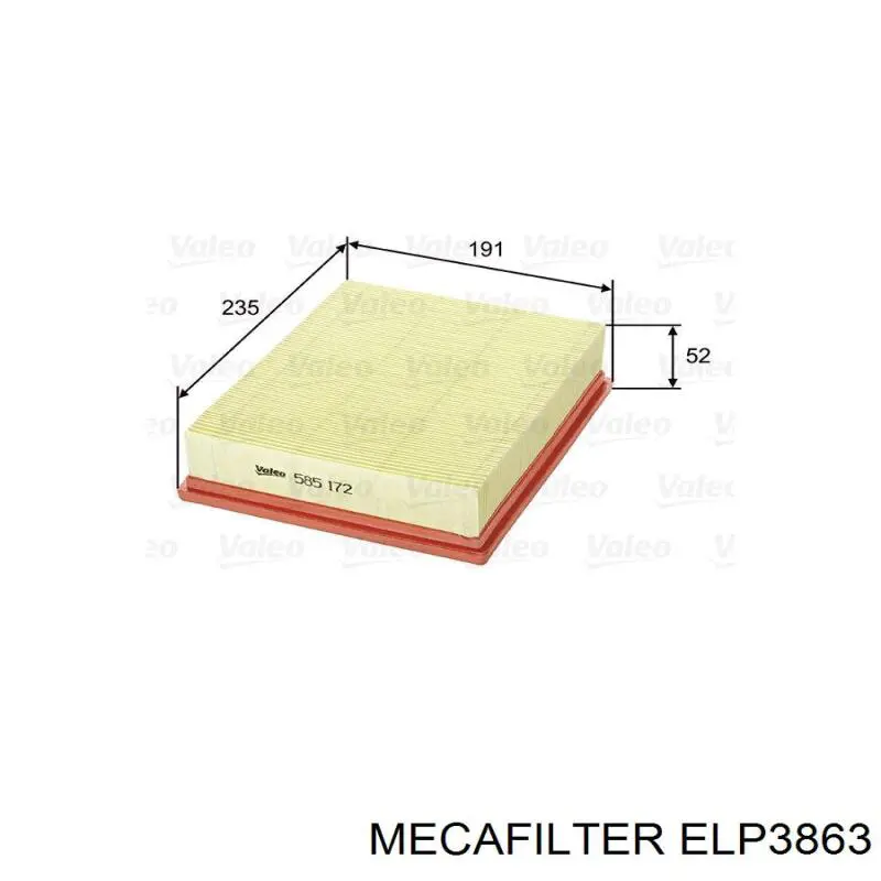 Елемент повітряного фільтра Mecafilter ELP3863 ціна, від 8.09 USD