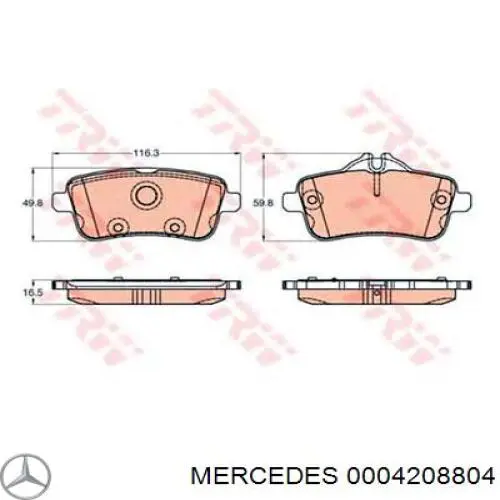 0004208804 Mercedes колодки гальмівні передні, дискові