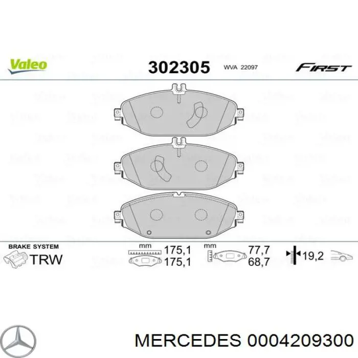 0004209300 Mercedes колодки гальмівні передні, дискові