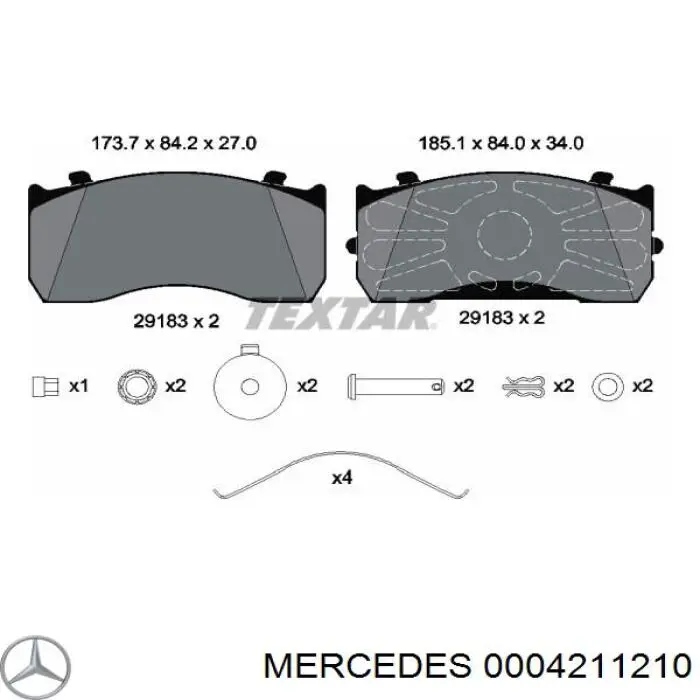 Колодки гальмівні передні, дискові 0004211210 Mercedes