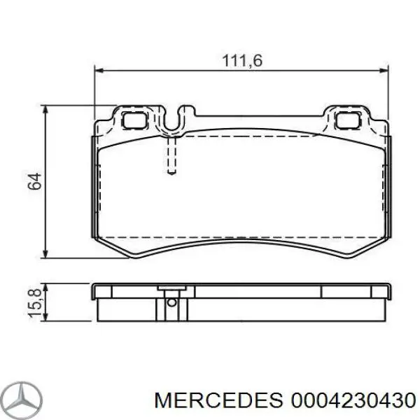 0004230430 Mercedes колодки гальмові задні, дискові