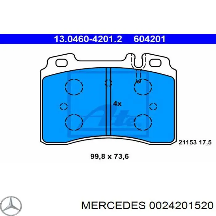 0024201520 Mercedes колодки гальмівні передні, дискові
