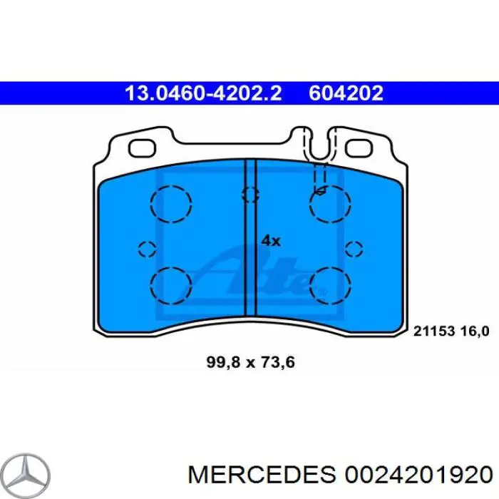 0024201920 Mercedes колодки гальмівні передні, дискові
