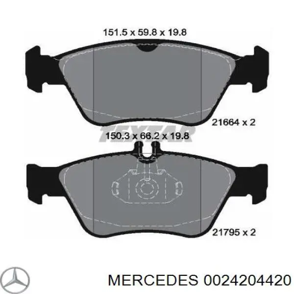 0024204420 Mercedes колодки гальмівні передні, дискові