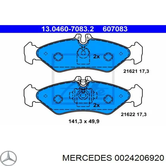 0024206920 Mercedes колодки гальмові задні, дискові