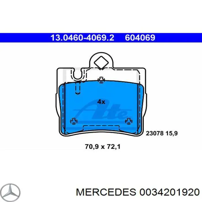 0034201920 Mercedes колодки гальмові задні, дискові