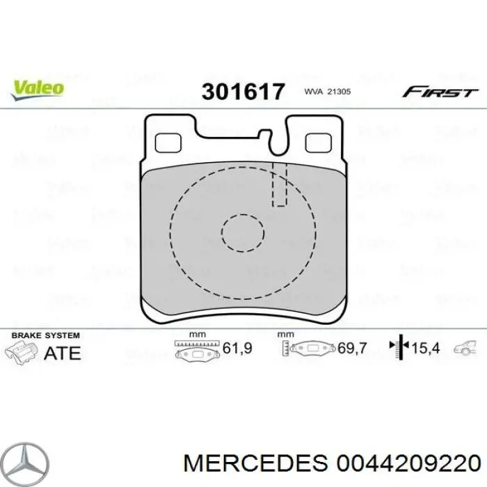 0044209220 Mercedes колодки гальмові задні, дискові
